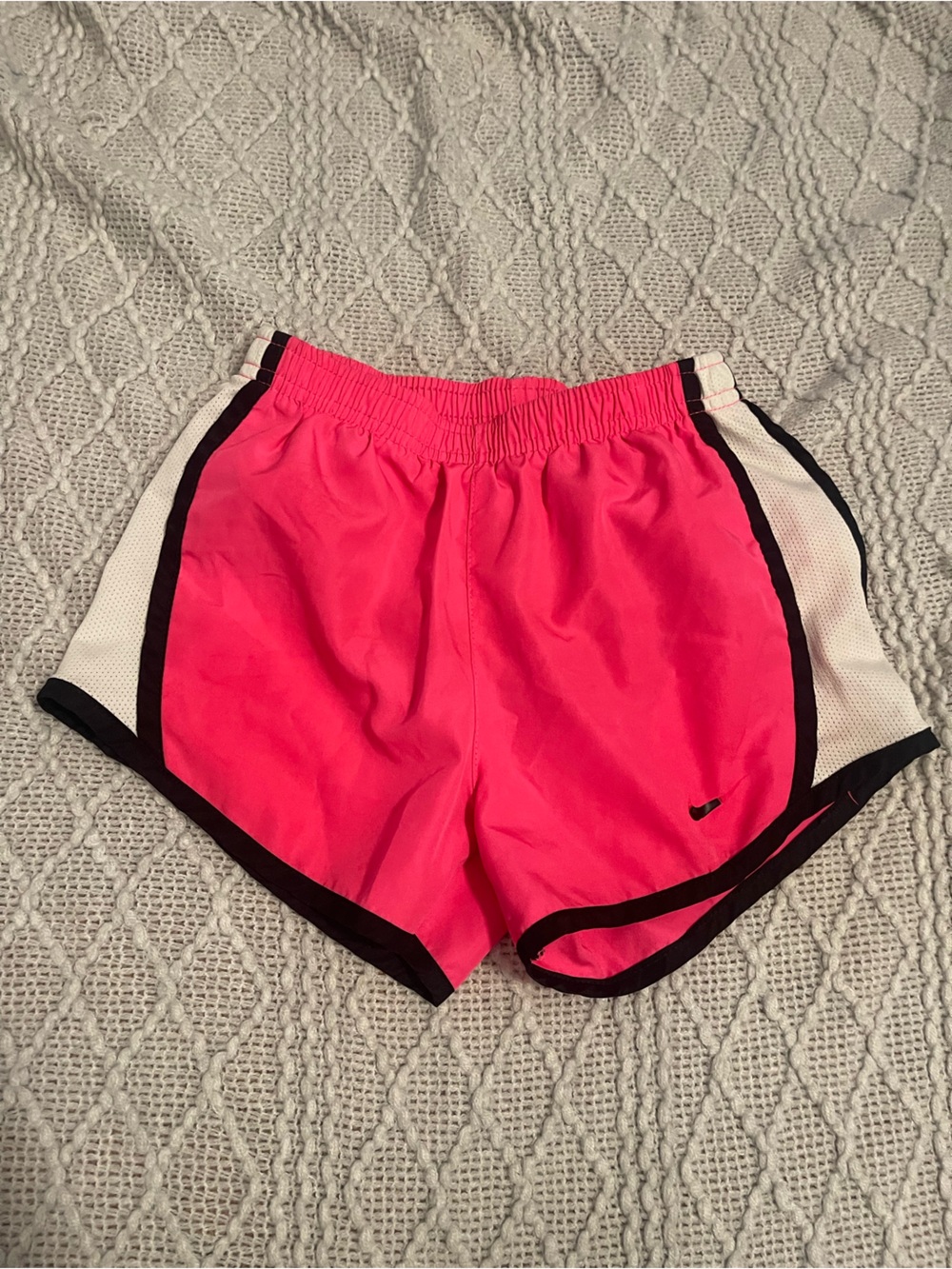 Nike Pink Girls' Athletic Shorts with Black Trim and White Panels